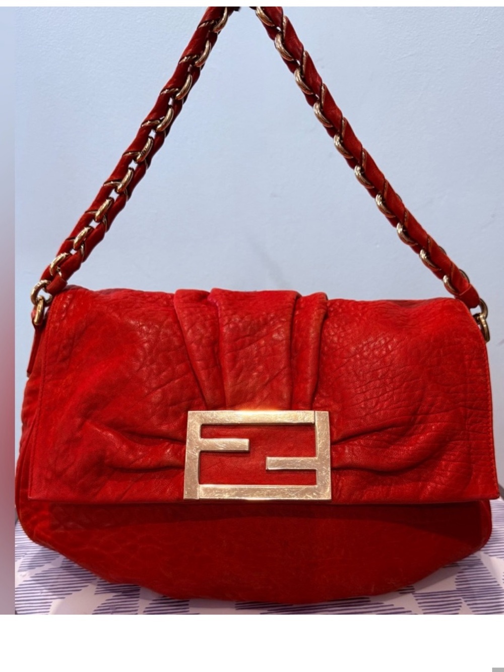 FENDI Red Leather Mia Flap Bag.
